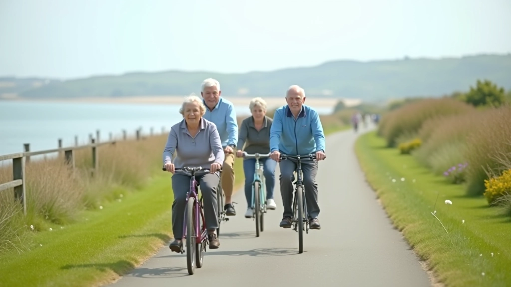 Cyclists riding together on coastal path