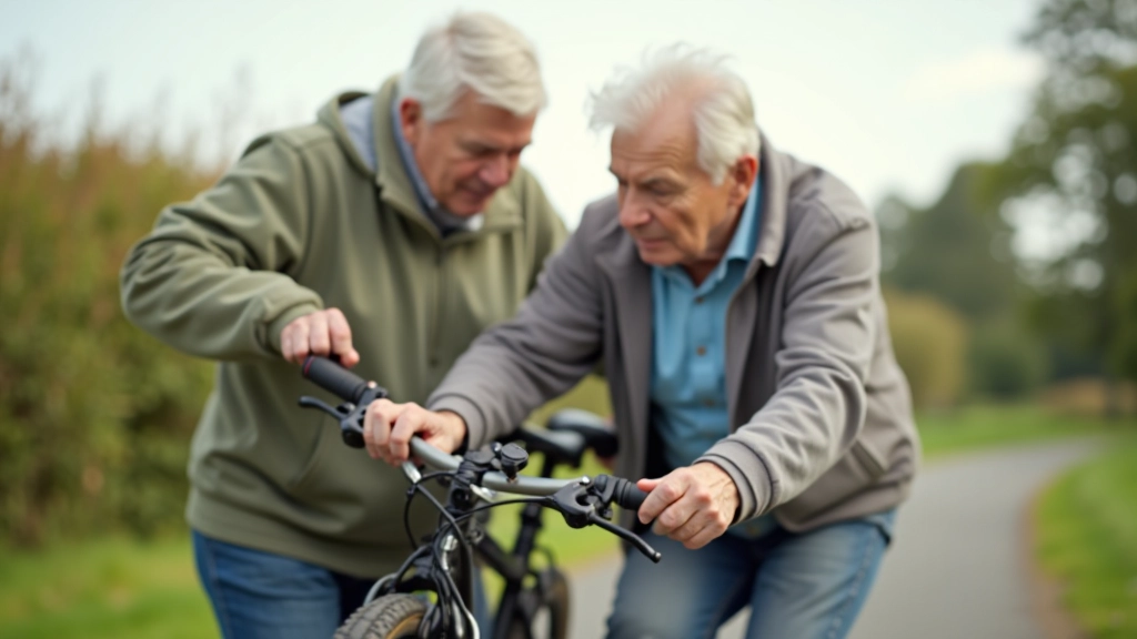 Cyclist checking bike before ride
