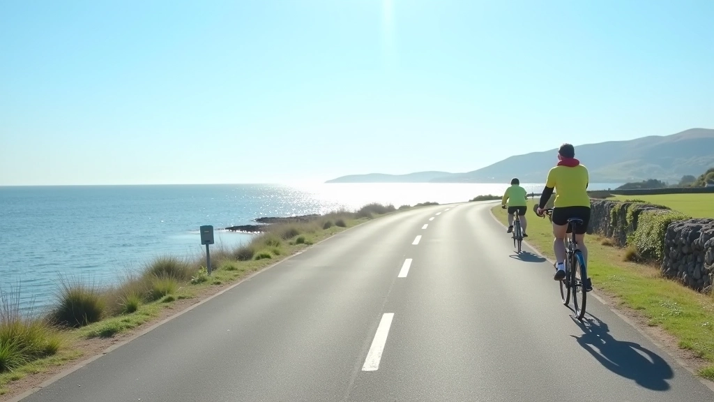 Scenic coastal cycling path stretching along Dungarvan waterfront with sea views, flat terrain perfect for leisurely rides